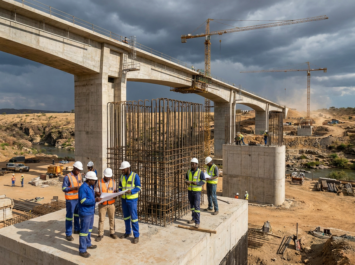 Équipe technique sur un chantier de pont
